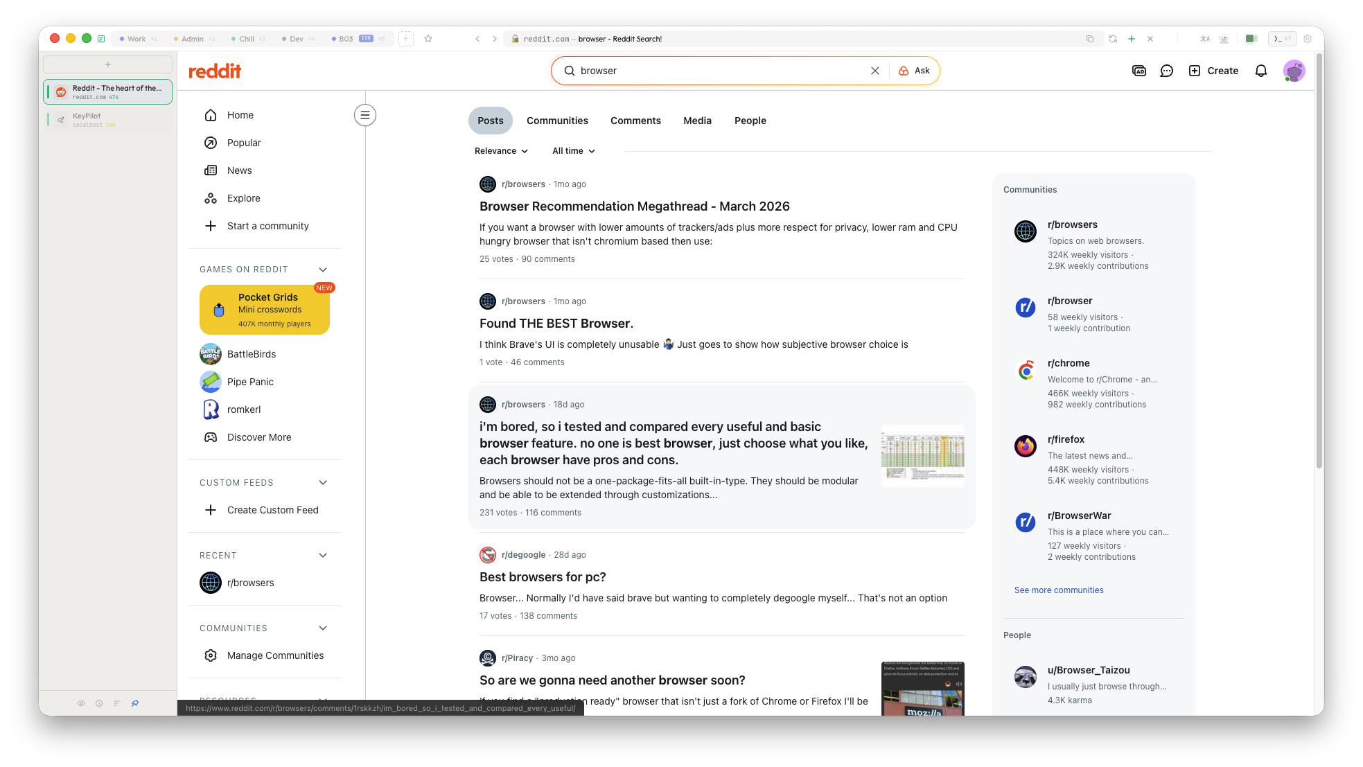 Main browser window with spaces