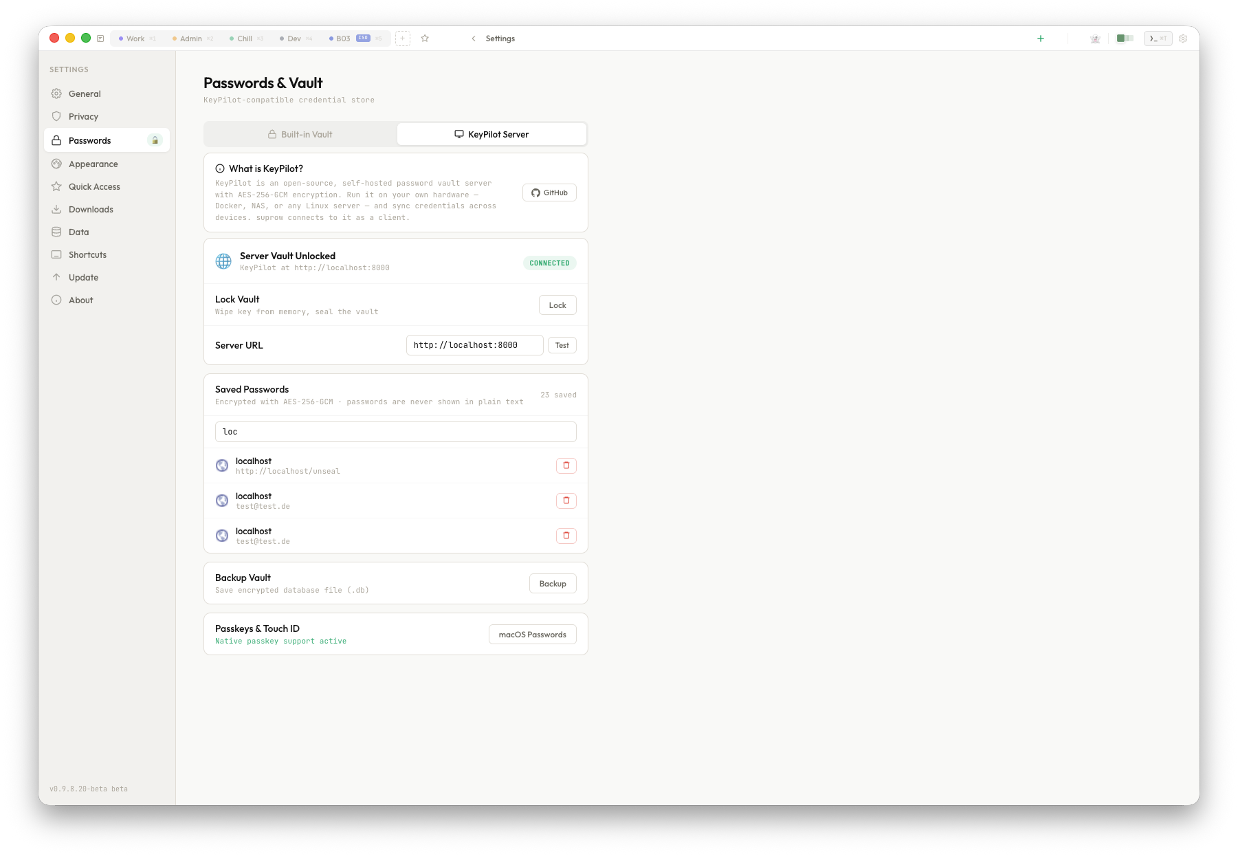 Settings with Quick Access editor