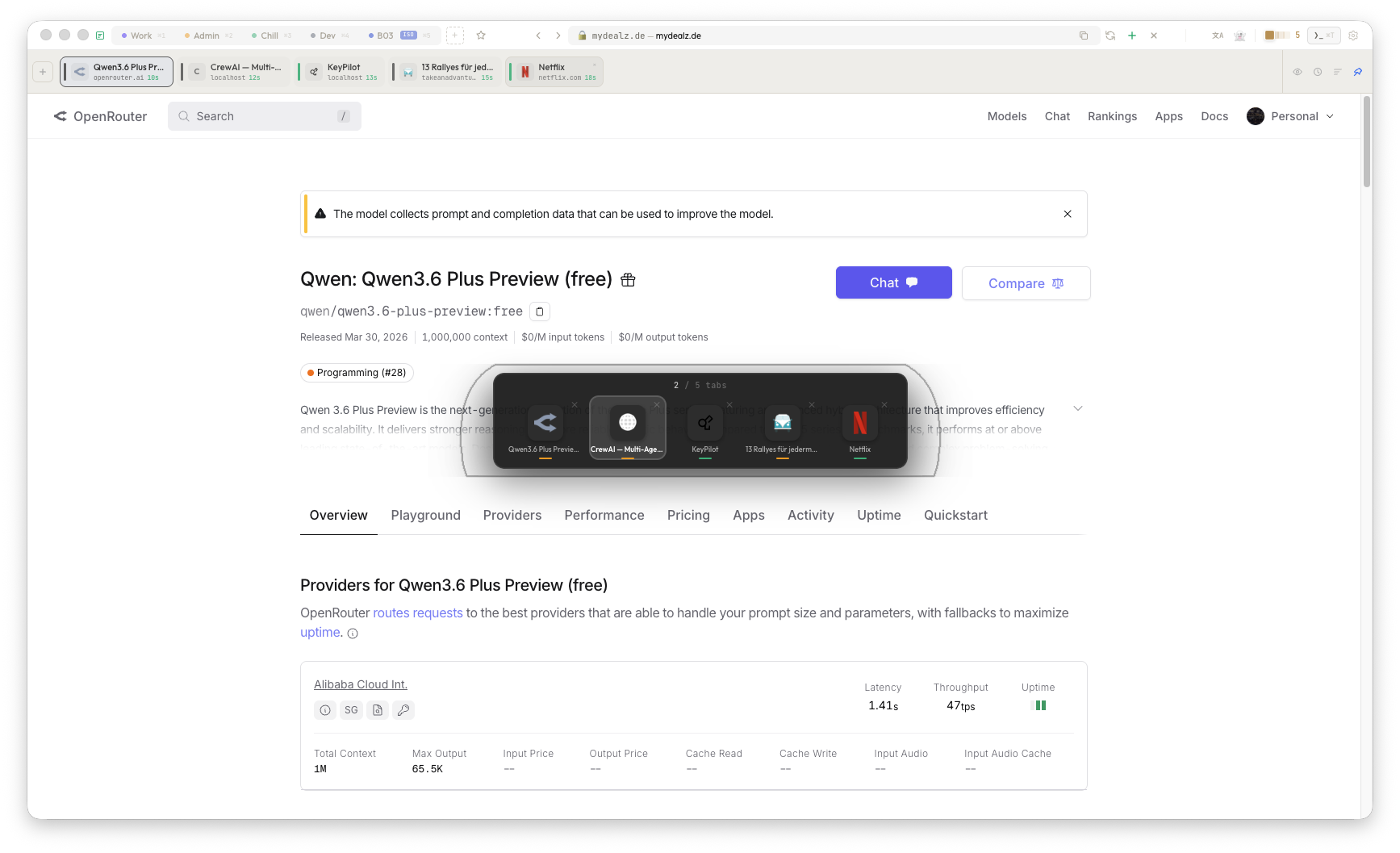 Tab switcher overlay
